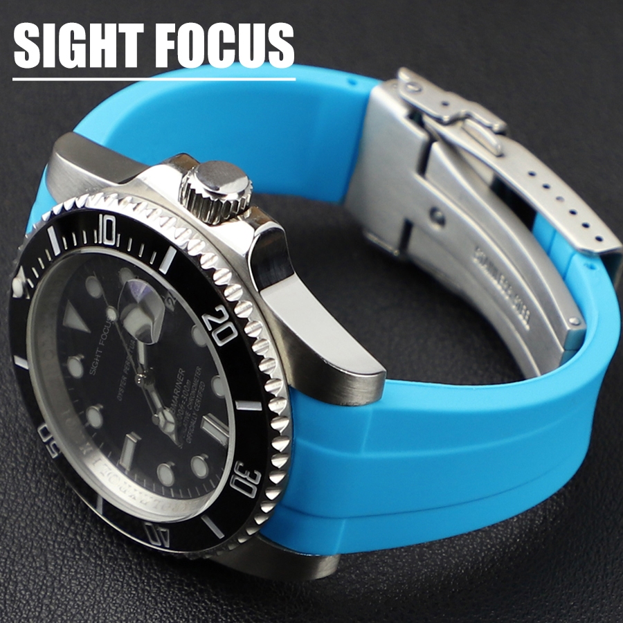 (ใส่ได้ข้อมือสั้น) 20 มม.สายนาฬิกายางปลายโค้งสําหรับ Rolex Daytona Submariner สาย GMT Master 2 Yacht