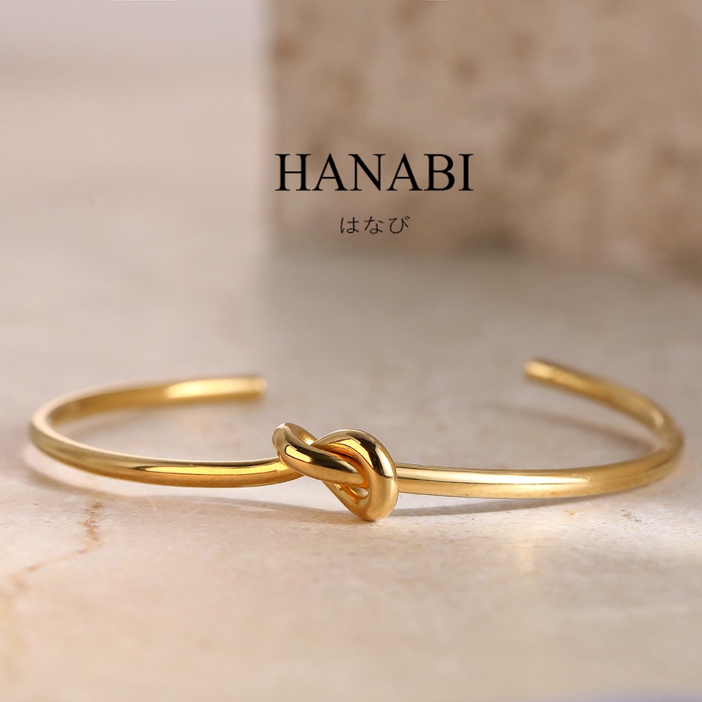 Hanabi Knot สร้อยข้อมือกําไลข้อมือพร้อมกล่อง,กําไลข้อมือเปิดสีทองสําหรับผู้หญิง Non Tarnish
