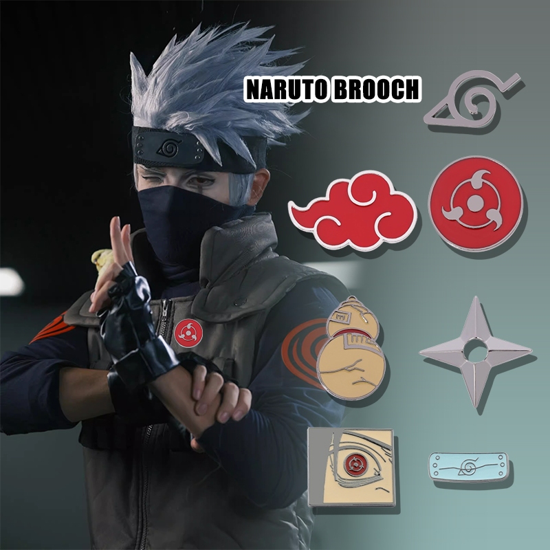 YUNYUAN 4 ชิ้น/เซ็ต Naruto Series อุปกรณ์ต่อพ่วงเข็มกลัดการ์ตูน Akatsuki Organization Sharingan Rebellion Naruto โลโก้ Shuriken Badge