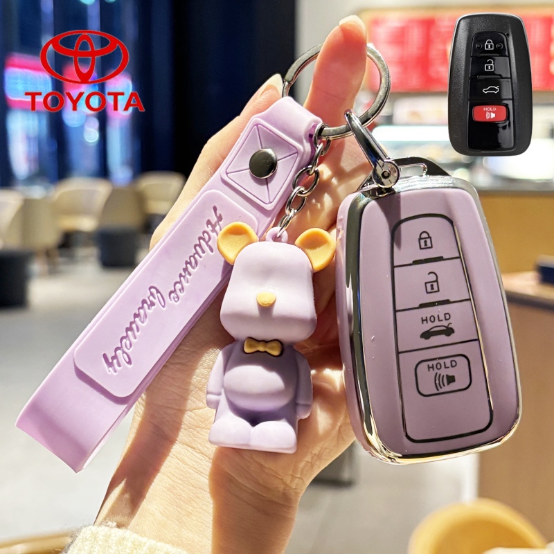 ฝาครอบกุญแจรถโตโยต้า 4 ปุ่มเข้ากันได้กับ Toyota camry 2020-2023/altis 2019-2023/corolla cross 2020-2022/cross/CHR พวงกุญแจเคสกุญแจรีโมท