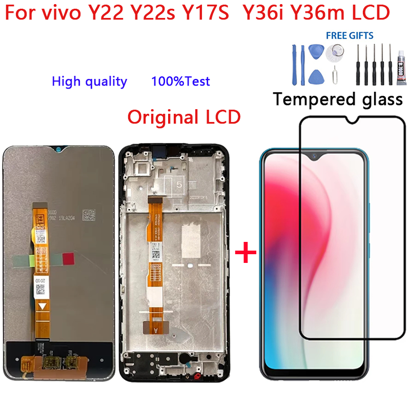 สําหรับ vivo Y22 Y22s Y17S Y36i Y36m จอแสดงผล LCD กรอบหน้าจอสัมผัส Digitizer Assembly เปลี่ยน + กระจกนิรภัย