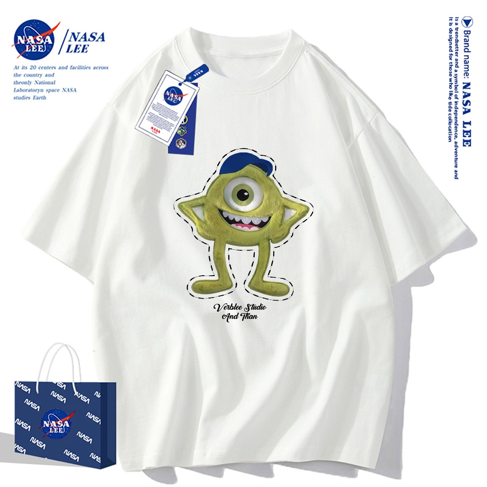 🔥ส่งเร็วทันในวัน🔥 เสื้อยืดแขนสั้น NASA ลายตัวการ์ตูนตาโต สีเขียว 100% ผ้าฝ้าย ยูนิเซ็กซ์