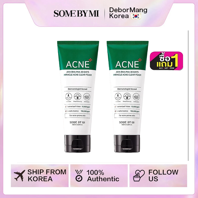 【ซื้อ 1 แถม 1】SOME BY MI AHA-BHA-PHA 30 DAYS MIRACLE ACNE CLEAR FOAM 100ml น้ำยาทำความสะอาดผิวรักษาสิว