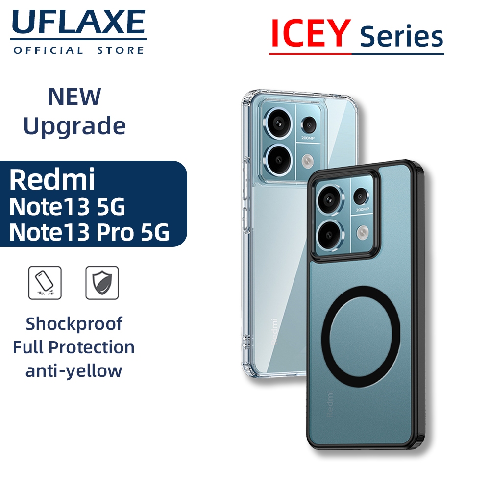 UFLAXE ICEY เคสแม่เหล็กสำหรับ Xiaomi Redmi Note 13 5G / Redmi Note 13 Pro 5G - เคสโทรศัพท์ใสผิวด้าน เคสแข็งกันกระแทก
