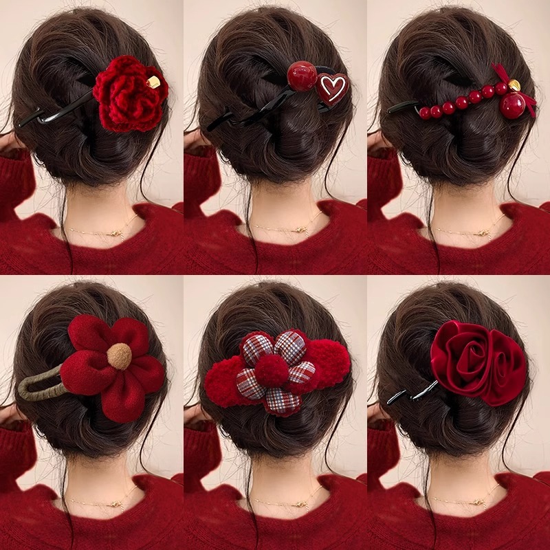 ปีใหม่คลิปผมสีแดงผู้หญิงแพนผมบิดคลิปความรู้สึกพรีเมี่ยม Headwear