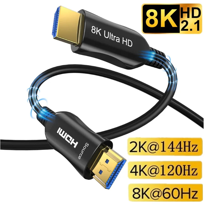 10m 20m 30m 50m 100m 8K ไฟเบอร์ออปติก HDMI-ใช้งานร่วมกับ 2.1 สาย 4K HDCP2.2 UHD HDR 48Gbps ชายสําหรับ HDTV แล็ปท็อปโปรเจคเตอร์ PS4 PS5