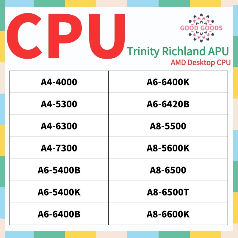 A4-6300 A6-6400K A6-6420B A8-5500 A8-5600K A8-6500 A8-6600K AMD Trinity Richland APU โปรเซสเซอร์เดสก