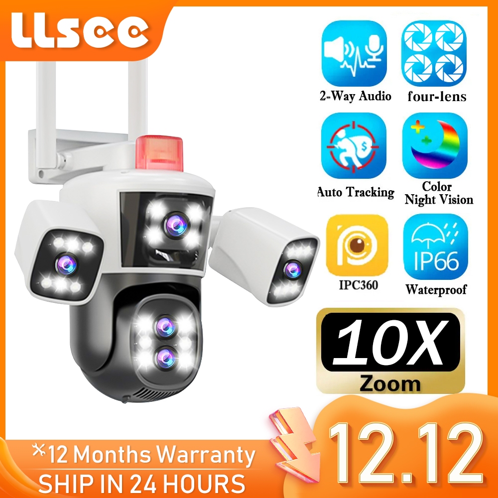 LLSEE 16MP สี่เลนส์สามหน้าจอ 10X Optical Zoom กล้องไร้สาย 8K กลางแจ้ง WIFI กันน้ำ PTZ การรักษาความปลอดภัยบ้านกล้อง IP 360 CCTV การติดตามอัตโนมัติสี Night Vision พูดคุยสองทาง