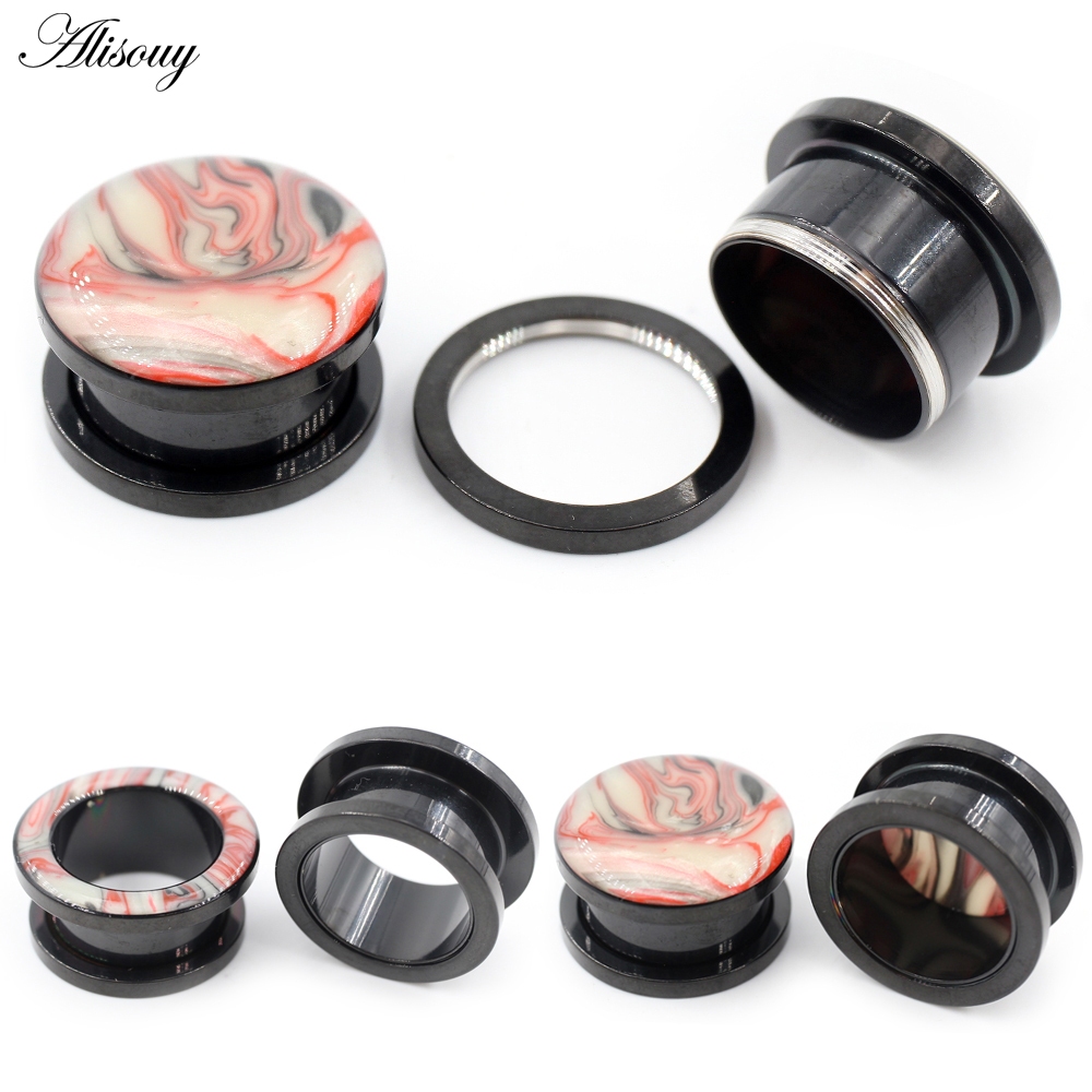 Alisouy 1 ชิ้นสแตนเลส Hollow Stripe หินเกลียวหูอุโมงค์ปลั๊ก Expander Stretcher Gauge ต่างหูเจาะเครื่องประดับ