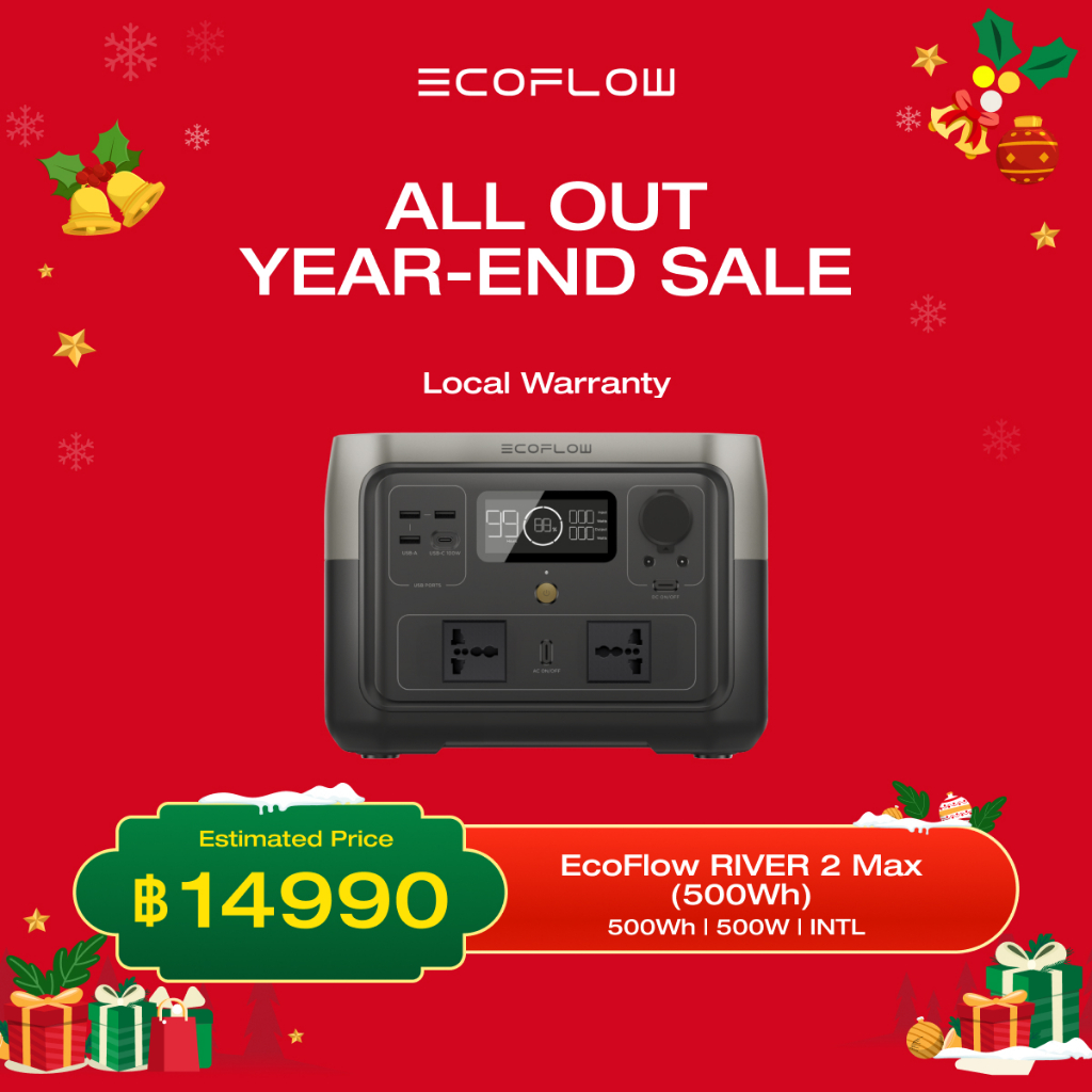 Ecoflow 500Wh RIVER 2 Max สถานีไฟฟ้าแบบพกพา 220V เครื่องกําเนิดไฟฟ้าพลังงานแสงอาทิตย์ LiFePO04 ชาร์จด่วนใน 1 ชั่วโมงสูงสุด 1000 W สําหรับไฟฉุกเฉิน Camping Motor Homes Home