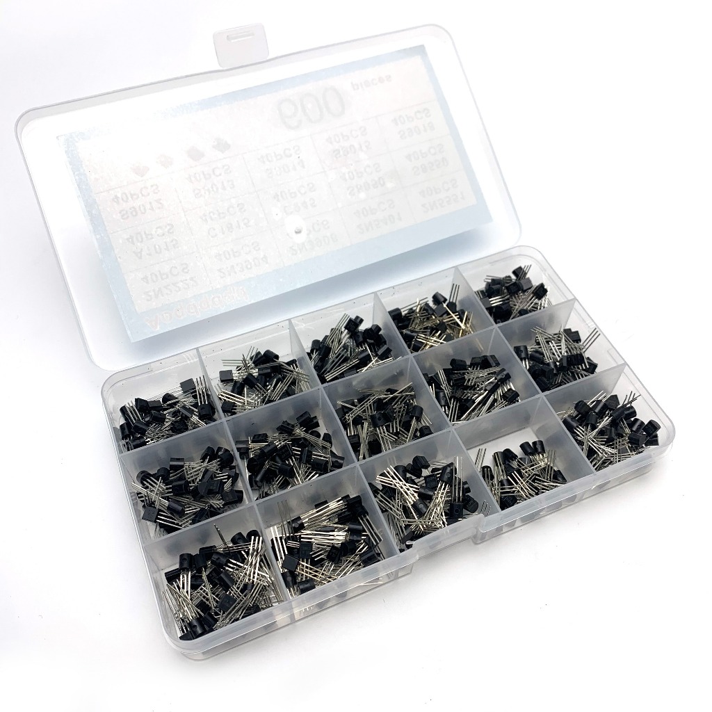 600pcs 15 ชนิดค่าทรานซิสเตอร์ TO-92 NPN PNP ชุด 2N22 3904 3906 5401 5551 A1015 C945 C1815 S8050 8550 9013 9014 9015