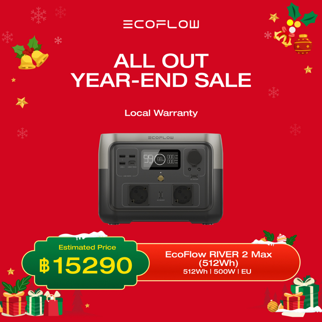 Ecoflow เครื่องกําเนิดไฟฟ้าพลังงานแสงอาทิตย์ แบบพกพา 2 Max 512 Wh LiFeP04 ชาร์จเร็วใน 1 ชั่วโมง พลังงานสูงสุด 1000 W สําหรับระเบียง
