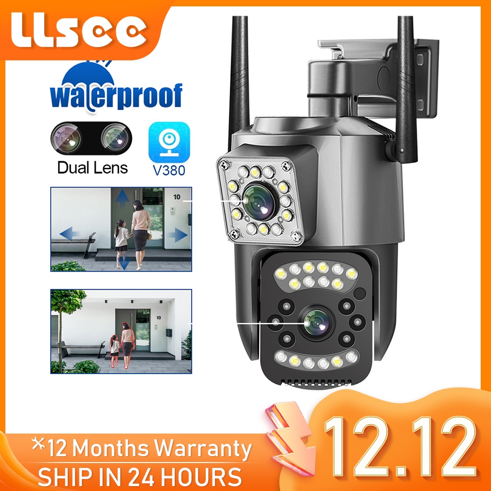 LLSEE V380 Pro เลนส์คู่กล้องวงจรปิด WIFI ไร้สายกลางแจ้ง IP กล้องรักษาความปลอดภัย 10X ขยาย 4K 8MP เต็มสีพูดคุยสองทาง 360 องศามือถือติดตามสัญญาณเตือน