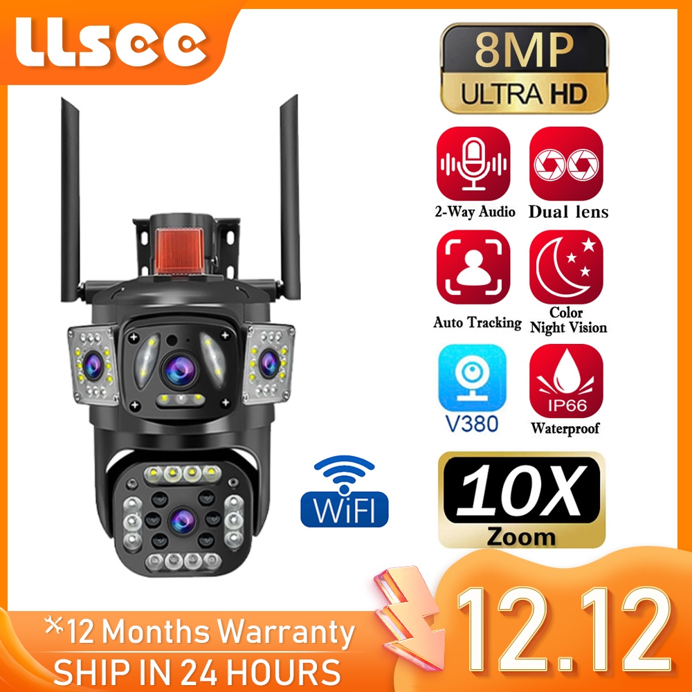 LLSEE V380 Pro 8MP 4K เลนส์คู่กล้องวงจรปิด WIFI กล้องวงจรปิดไร้สายกันน้ำกลางแจ้ง, กล้องรักษาความปลอดภัยภายในบ้าน 360，Outdoor CCTV，Security Camera