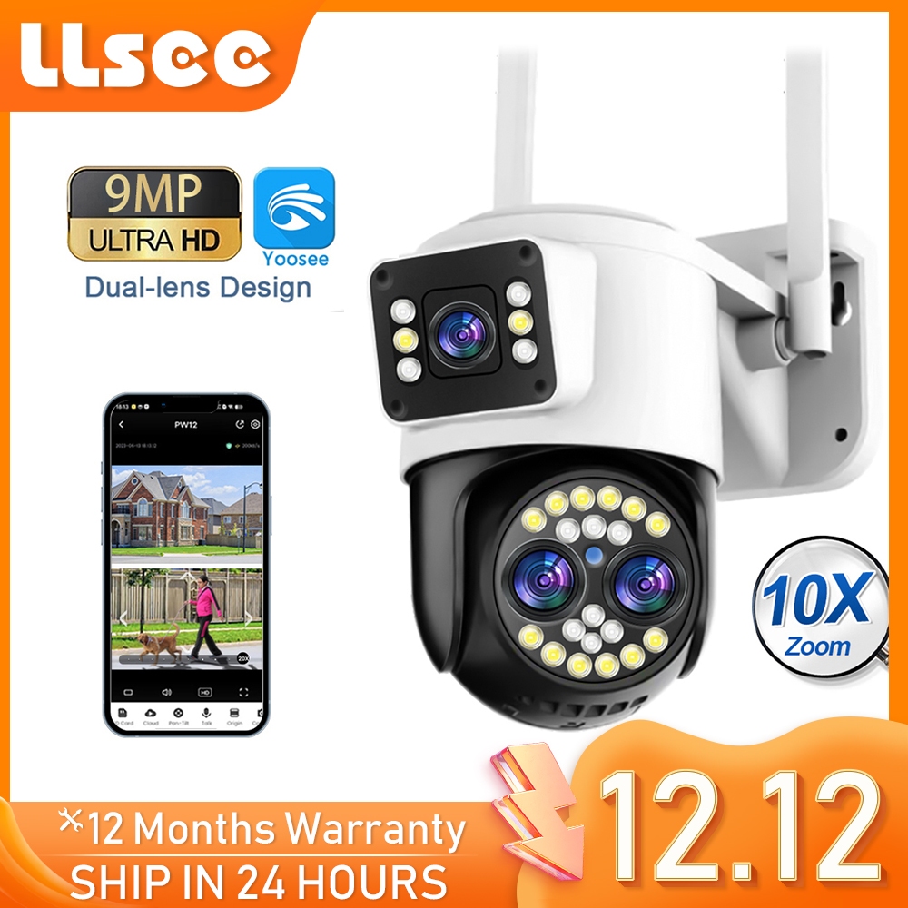 LLSEE YOOSEE 9MP 4K เลนส์คู่กล้องวงจรปิด WIFI PTZ กลางแจ้งกล้องวงจรปิดไร้สายเชื่อมต่อโทรศัพท์มือถือ 10X ออปติคัลซูมสองทางโทรติดตามมือถือสีกันน้ำ