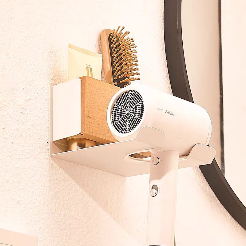 Beech White Hair Dryer Rack การเจาะ-ฟรีเครื่องเป่าผมห้องน้ําติดผนังเครื่องเป่าผม Bracket Storage Handy เครื่องมือ
