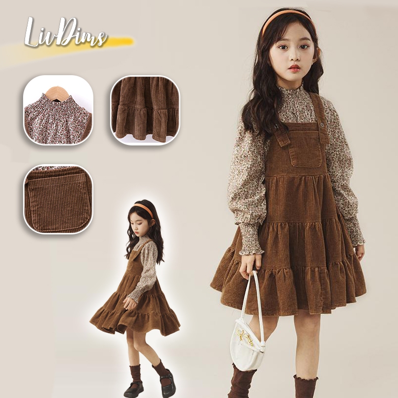 Liv Dims ชุดเด็กผู้หญิงชุดวัยกลางคนและเด็กโตสไตล์ต่างประเทศสาวกระโปรงสายดอกไม้ชุดสองชิ้น