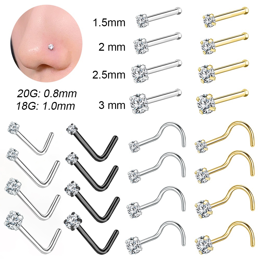 1 PC 18G/20G สแตนเลสเจาะจมูก 3 มม./2.5 มม./2 มม./1.5 มม. แฟชั่นอุปกรณ์เสริม