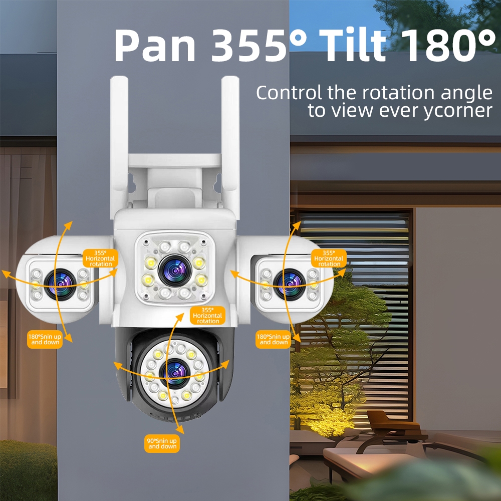 LLSEE YOOSEE สามเลนส์ 12MP 6K Monitor Wireless WIFI กล้องกลางแจ้ง 360 ไม่มีมุมตาย PTZ ตรวจจับการหมุนปลุกกล้องวงจรปิดติดตามความเคลื่อนไหวที่มีสีสัน Night Vision สองทางโทร