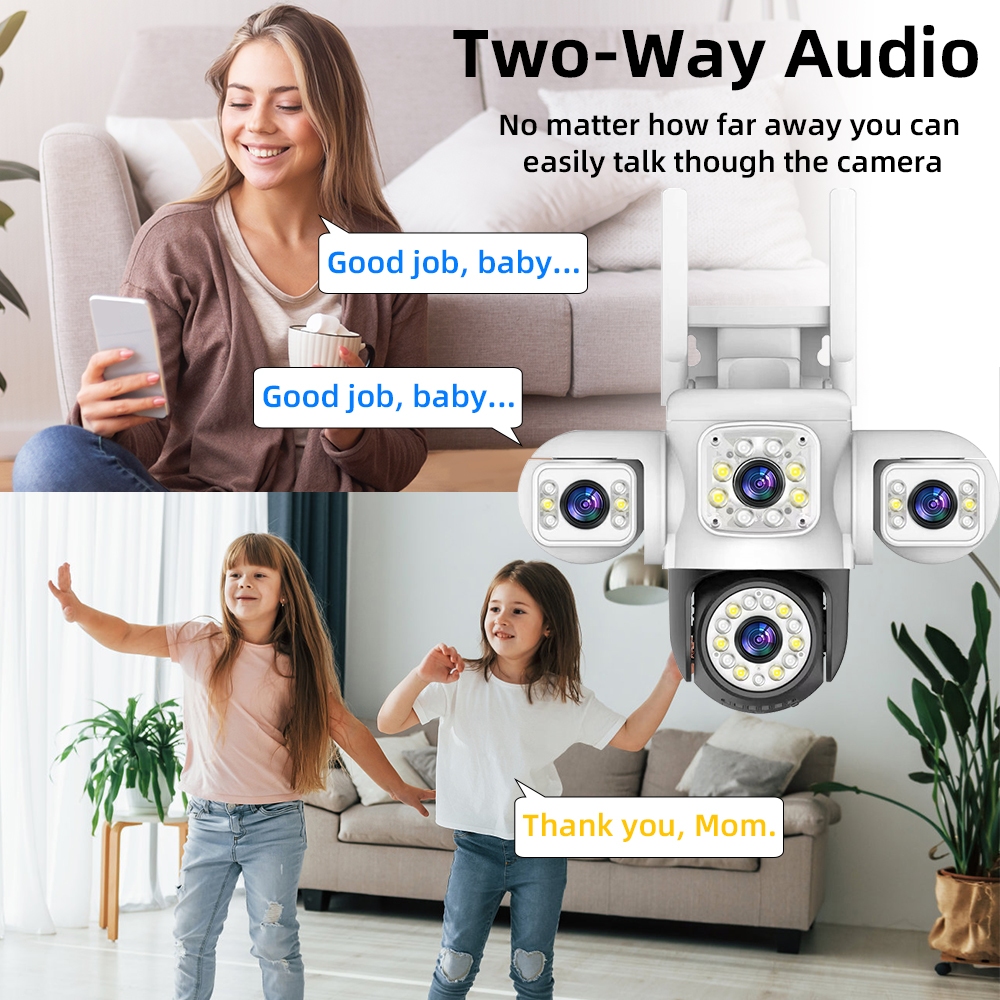LLSEE YOOSEE สามเลนส์ 12MP 6K Monitor Wireless WIFI กล้องกลางแจ้ง 360 ไม่มีมุมตาย PTZ ตรวจจับการหมุนปลุกกล้องวงจรปิดติดตามความเคลื่อนไหวที่มีสีสัน Night Vision สองทางโทร