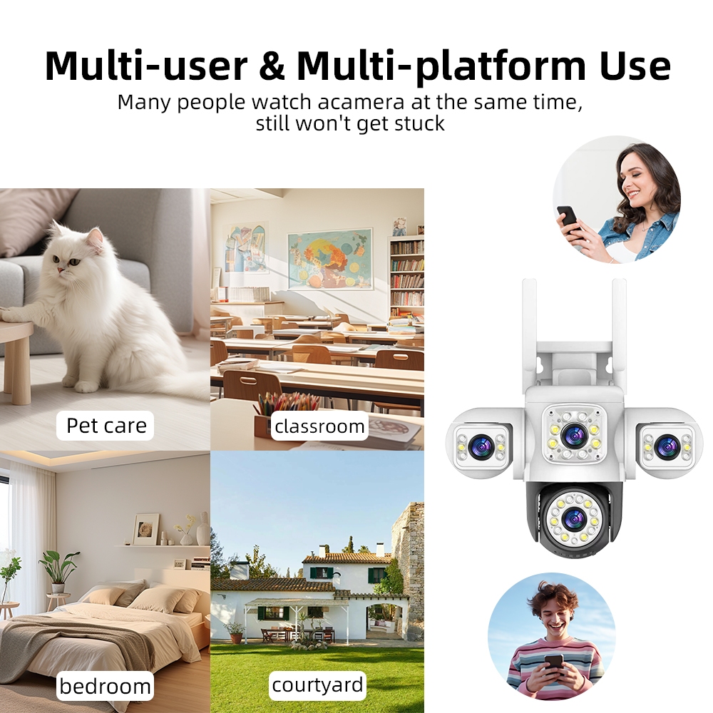 LLSEE YOOSEE สามเลนส์ 12MP 6K Monitor Wireless WIFI กล้องกลางแจ้ง 360 ไม่มีมุมตาย PTZ ตรวจจับการหมุนปลุกกล้องวงจรปิดติดตามความเคลื่อนไหวที่มีสีสัน Night Vision สองทางโทร