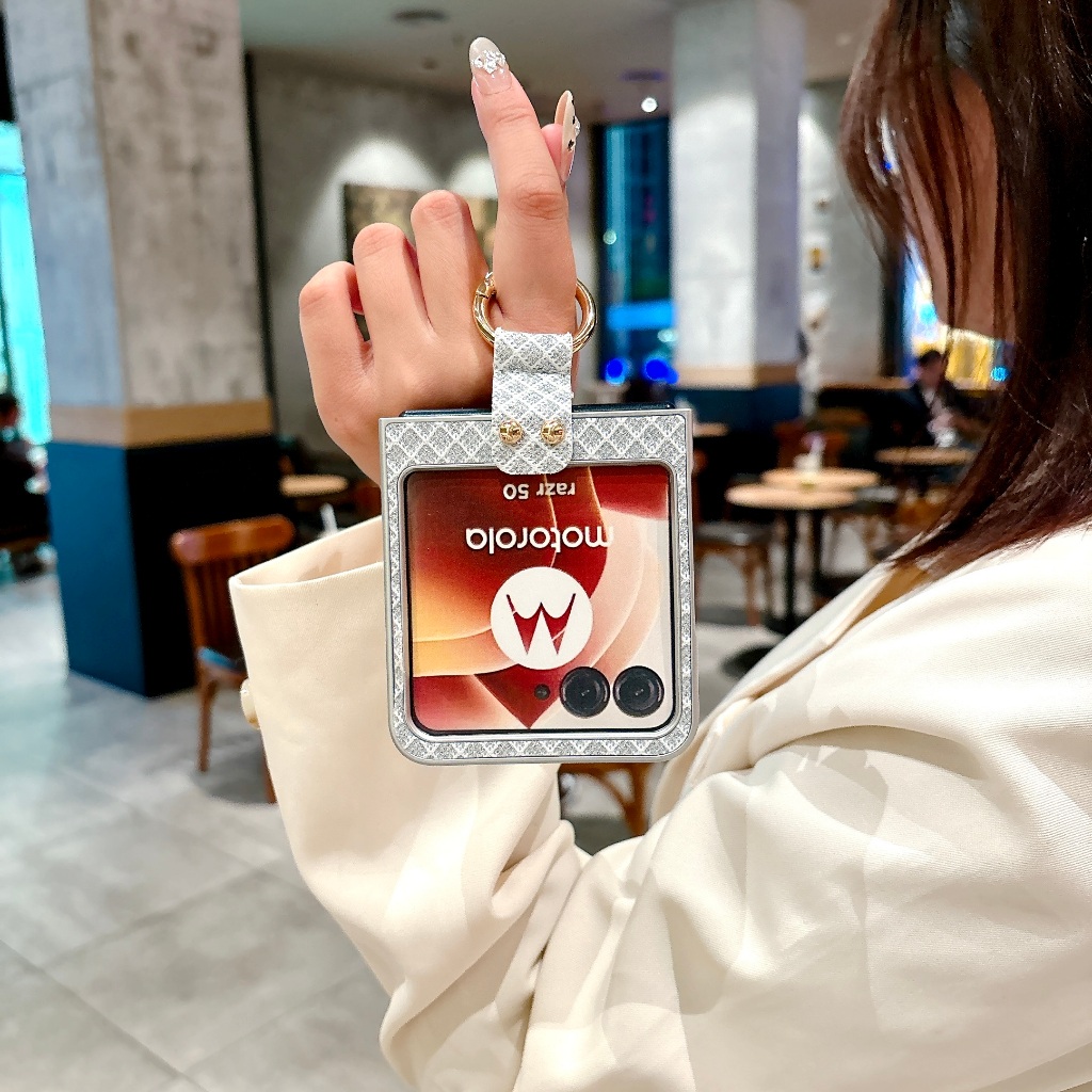 เหมาะสําหรับ Moto Mora MOTO Razr 50 Classic Flash Diamond Grid Ring Anti Drop เคสโทรศัพท์