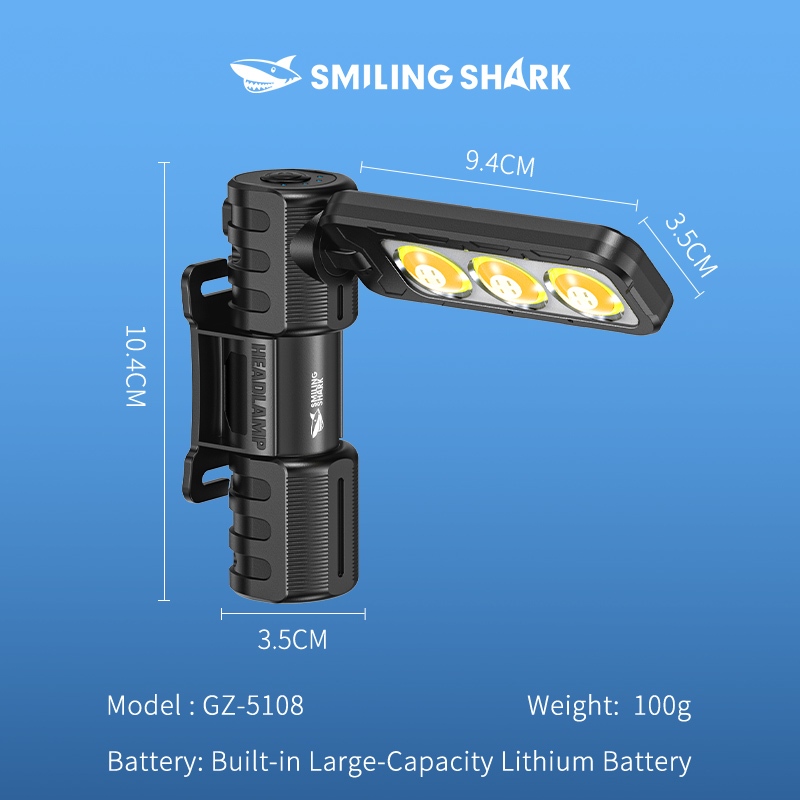 Smiling Shark GZ5108 ไฟฉาย LED 4โหมด Type-c ชาร์จไฟหน้าทํางานสีขาวสีแดงสีเหลืองกันน้ําพับทํางานกลางแจ้ง Camping — صورة 8