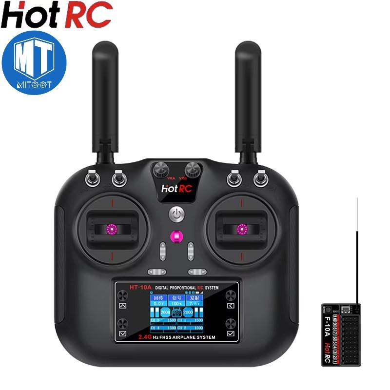 Hotrc HT-10A รีโมทคอนโทรลหน้าจอสีสิบช่องเหมาะสําหรับรีโมทคอนโทรลรุ่นเครื่องบินและรถรุ่น Drone FPV