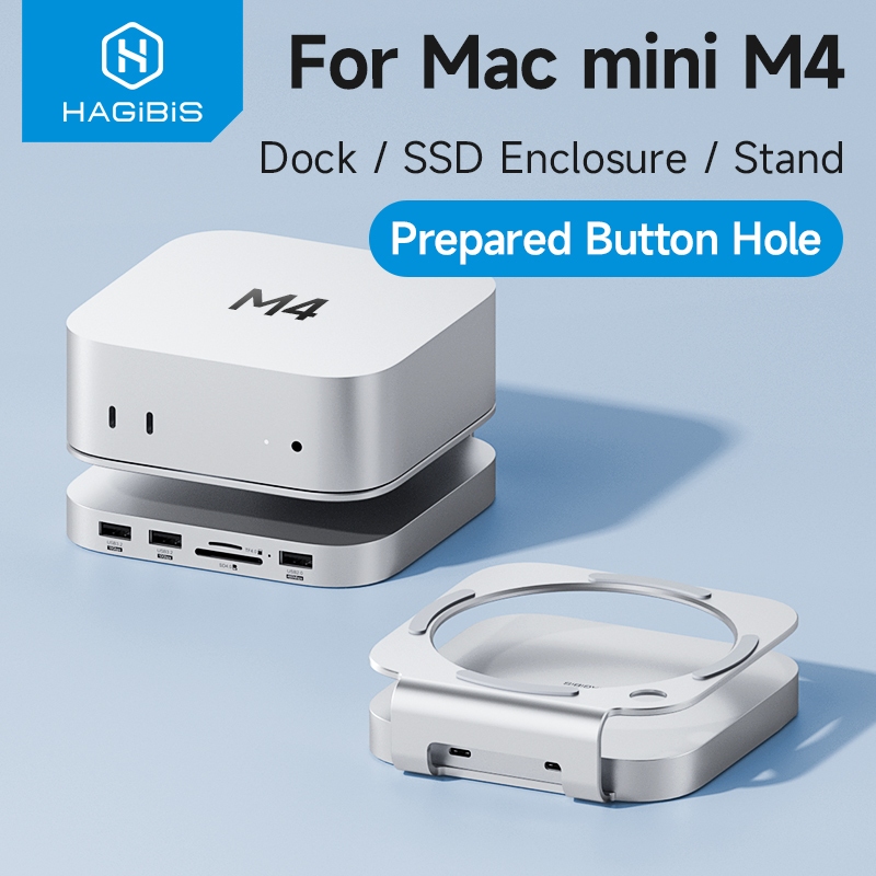 Hagibis USB C Hub พร้อม M.2 SSD สําหรับ Mac Mini M4/M4 Pro ขาตั้ง Type-C Docking Station SSD กรณี US