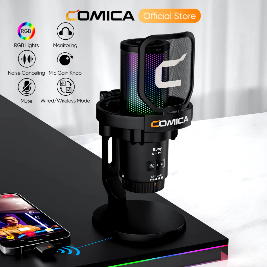 COMICA EJoy Uni Pro ไมโครโฟนไร้สาย USB การ์ดเสียงในตัว RGB คอนเดนเซอร์ ตัดเสียงรบกวน เกมมิ่ง สตรีม พอดแคสต์ บันทึกเสียง คอมพิวเตอร์ สมาร์ทโฟน