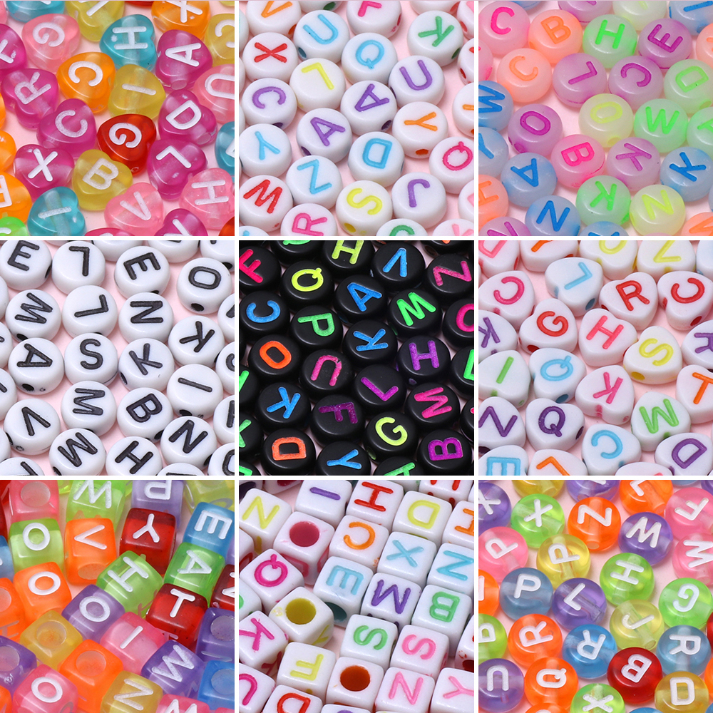 100ชิ้นที่มีสีสันอะคริลิคตัวอักษรลูกปัดรอบสแควร์รูปหัวใจลูกปัด – โปรปัง