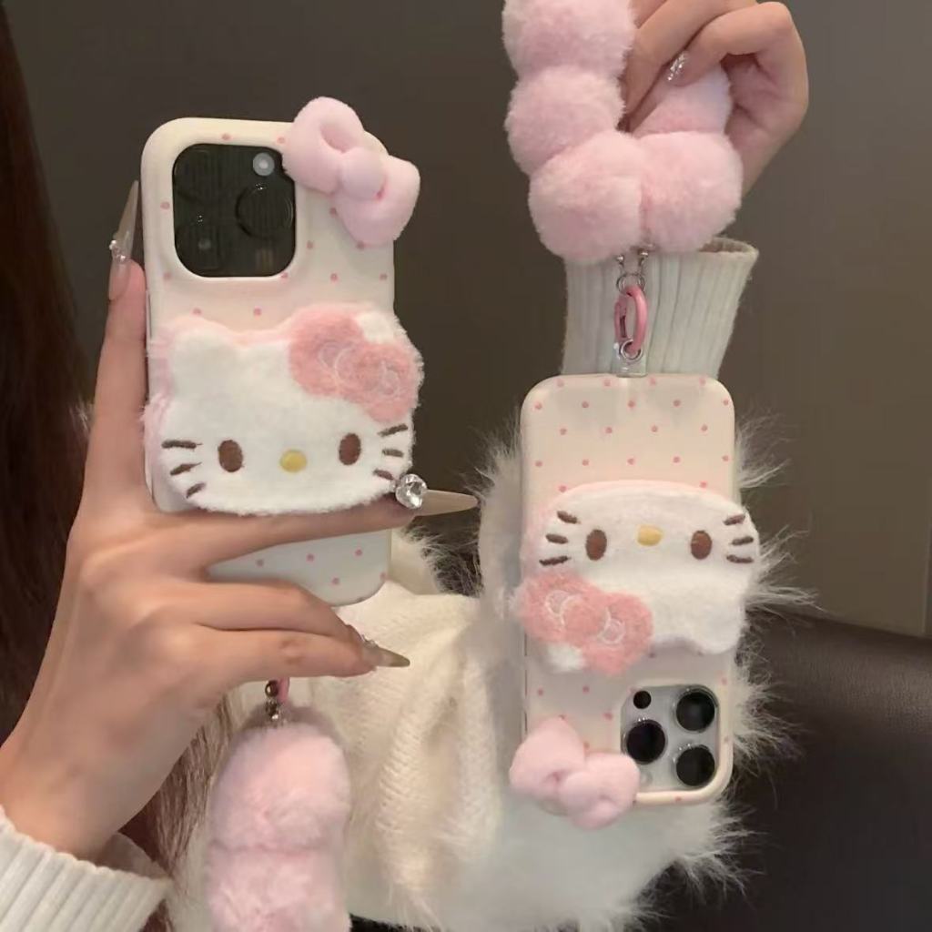 เคส IPhone สําหรับ 11/12/13Pro 7/8 Plus XSMAX IPhone 14/15ProMax 16 X/xs XR การ์ตูนตุ๊กตาน่ารัก Hello Kitty ทาสี Big Hole Anti-drop เคสโทรศัพท์