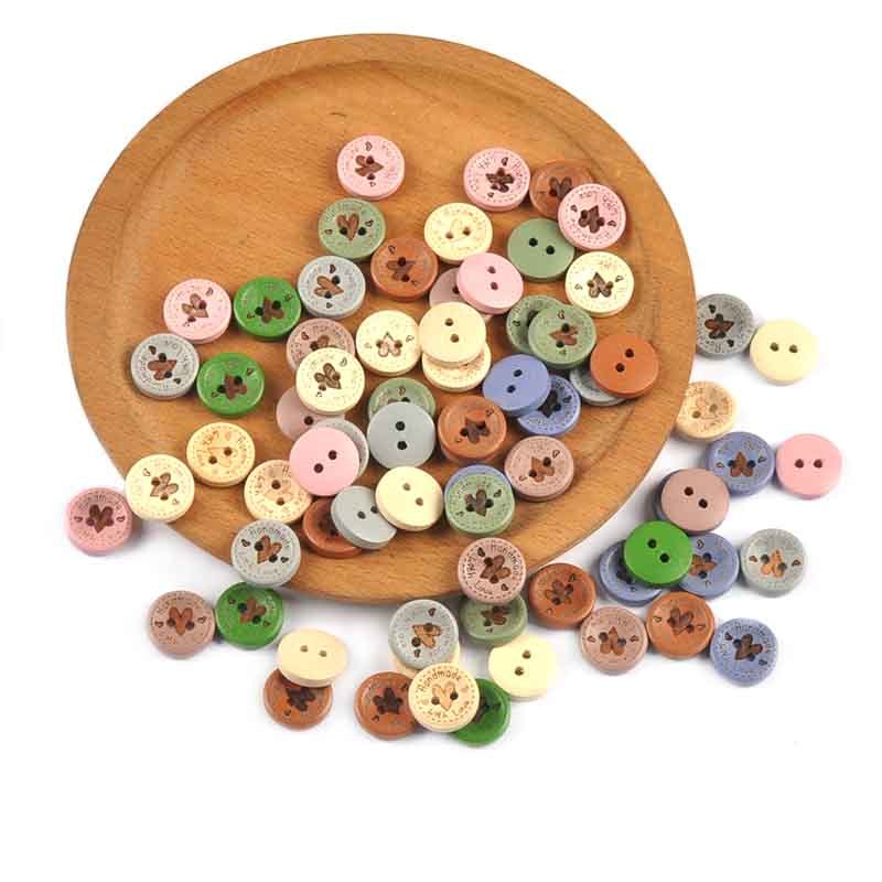 50 ชิ้น 15 มิลลิเมตร 2 หลุมผสมสี Rpund ปุ่มไม้สําหรับ Handmade ตกแต่งอุปกรณ์เย็บผ้าเสื้อผ้า Accressroies บ้าน Oranments CP4145