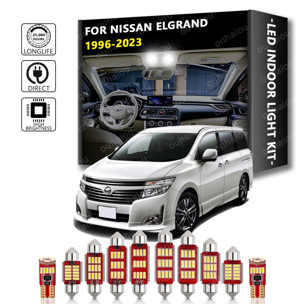 15ชิ้นหลอดไฟledแผนที่ภายในtrunk LightชุดสําหรับNissan Elgrand E50 E51 E52 1996- 2018 2019 2020 2021 