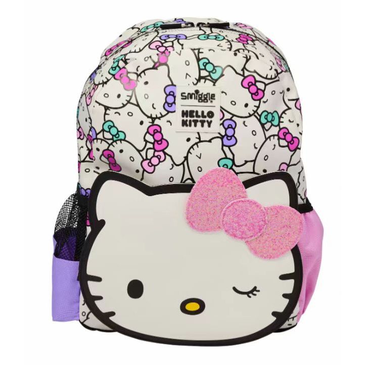 ออสเตรเลีย smiggle กลางกระเป๋านักเรียน HelloKitty ประถมศึกษาปีที่ 1-2 รูปร่างไหล่คู่ลดกระเป๋าเป้สะพายหลังน้ำหนักเบาพิเศษ