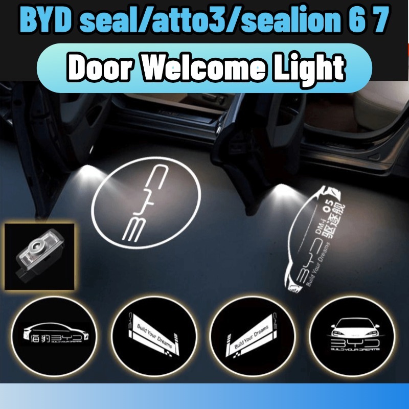 Byd seal/atto3/sealion 6 ไฟต้อนรับประตู ไฟต้อนรับพิเศษไฟฉายประตู ไฟ LED ติดข้างประตูรถโปรเจคเตอร์ เซนเซอร์เปิดปิดอัตโนมัติ 1ชิ้น accessories