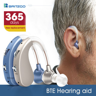 BRITZGO Hearing Aid  Hearing Amplifier Noise Reduction 2 Channels - Recargeable Deaf Sound Amplifier Behind VHP1204 Silver Blue
