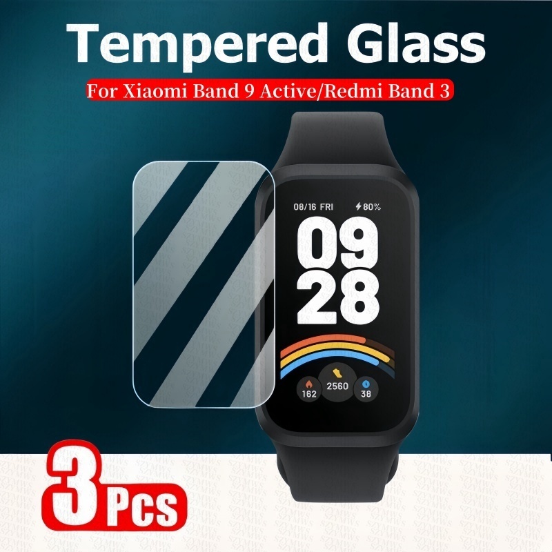 กระจกนิรภัยสําหรับ Xiaomi Smart Band 9 Active/Redmi Smart Band 3 ป้องกันหน้าจอคลุมทั้งหมดฟิล์มป้องกันกระจกสําหรับ Mi Band 9 Active/Redmi Band 3