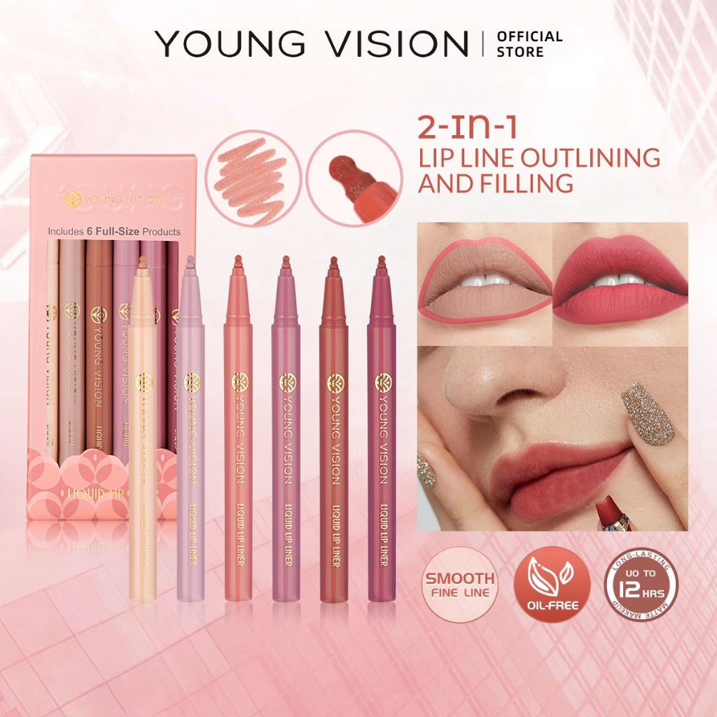YOUNG VISION ดินสอเส้นปากแบบของเหลวหัว Hulu จำนวน 6 ด้าม ความคงทนและความเข้มสีสูง