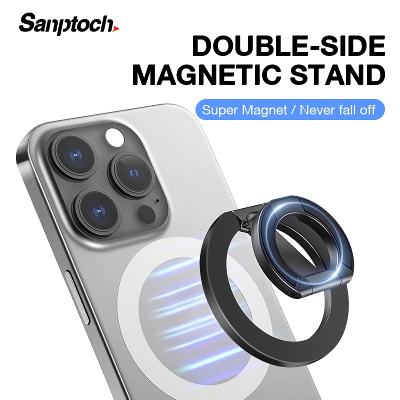Sanptoch สําหรับที่วางแหวนโทรศัพท์แม่เหล็กสําหรับ iPhone 16 15 14 13 12 Series Dual-Sided Magnet Phone Grip ขาตั้งแบบปรับได้สําหรับ iPhone Samsung ขาตั้งโทรศัพท์