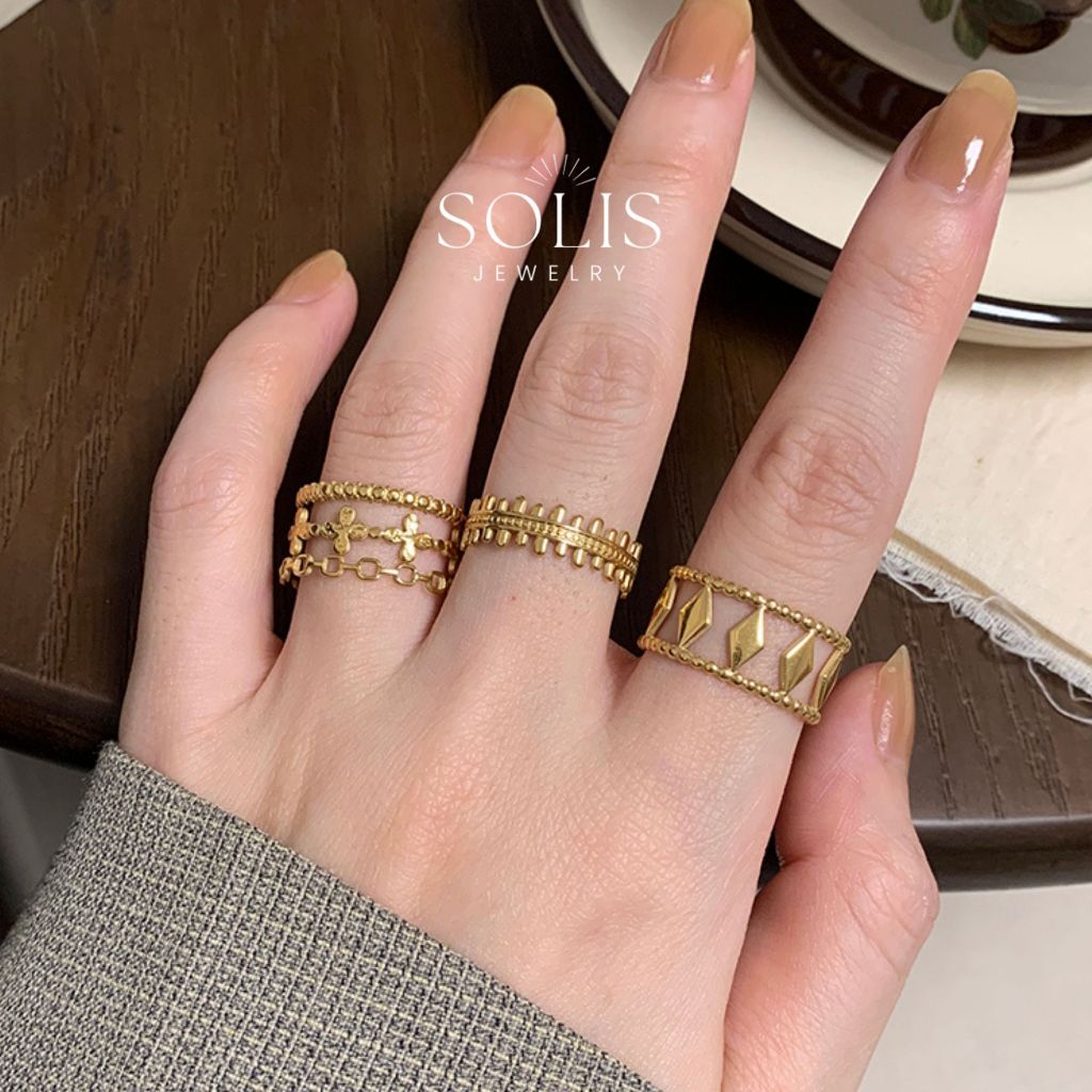 ปรับ Osmanthus ดอกไม้ชั้นเปิดแหวนทอง • กันน้ําไม่ซีดจาง Tarnish • ชุบทอง 18K 316L สแตนเลสไทเทเนียมเหล็กแฟชั่นเครื่องประดับสําหรับผู้หญิง RG418
