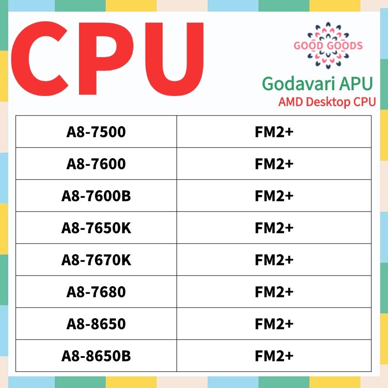A8-7500 A8-7600 A8-7600B A8-7650K A8-7670K A8-7680 A8-8650 A8-8650B AMD Godavari APU โปรเซสเซอร์เดสก