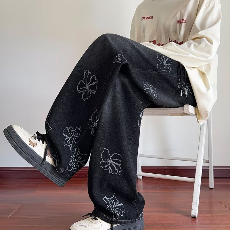 Dirty dyed work pants for men and women, street style American loose wide leg pants