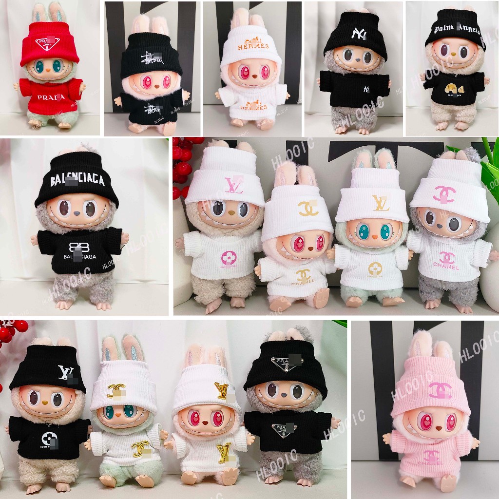 15ซม.17ซม.labubu V1 V2 เสื้อผ้าตุ๊กตาเสื้อผ้าlabubu macaron มีที่นั่งอุปกรณ์เสริมกระเป๋าหมวก