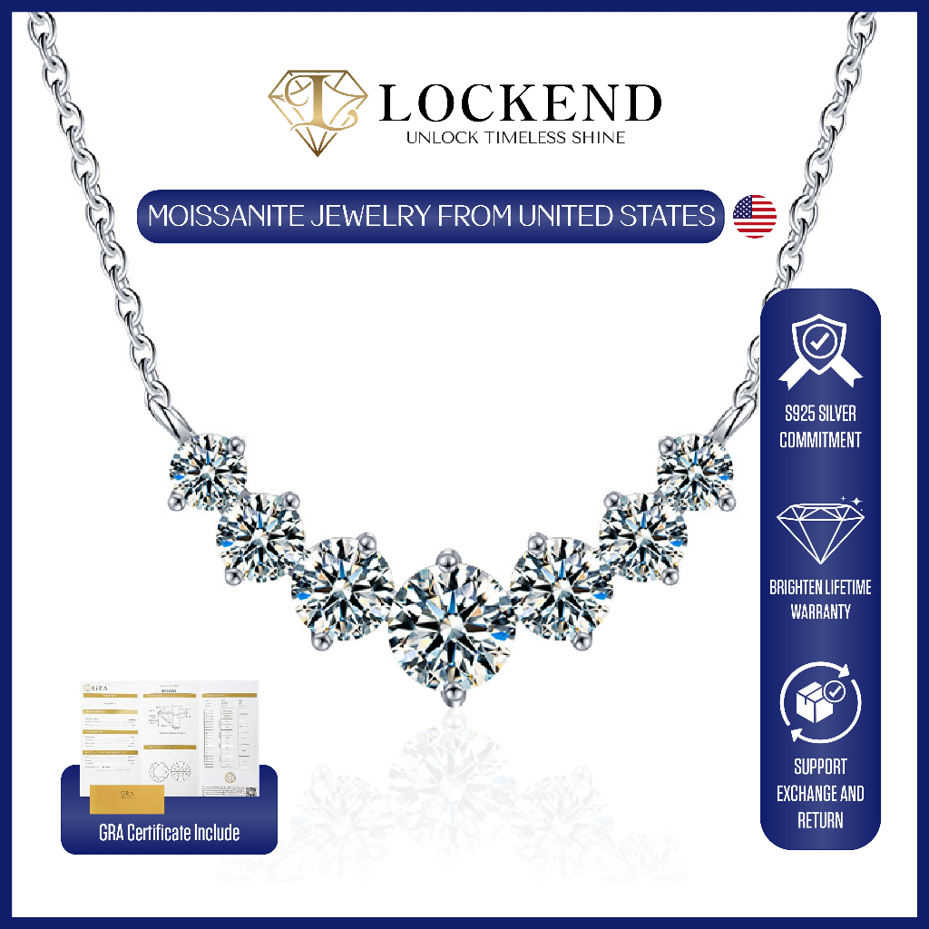 【Lockend】925 สร้อยคอเงินฝังเจ็ดคุณภาพสูง D-Color Moissanite ของขวัญที่มีความหมายตัวเลือกแรก