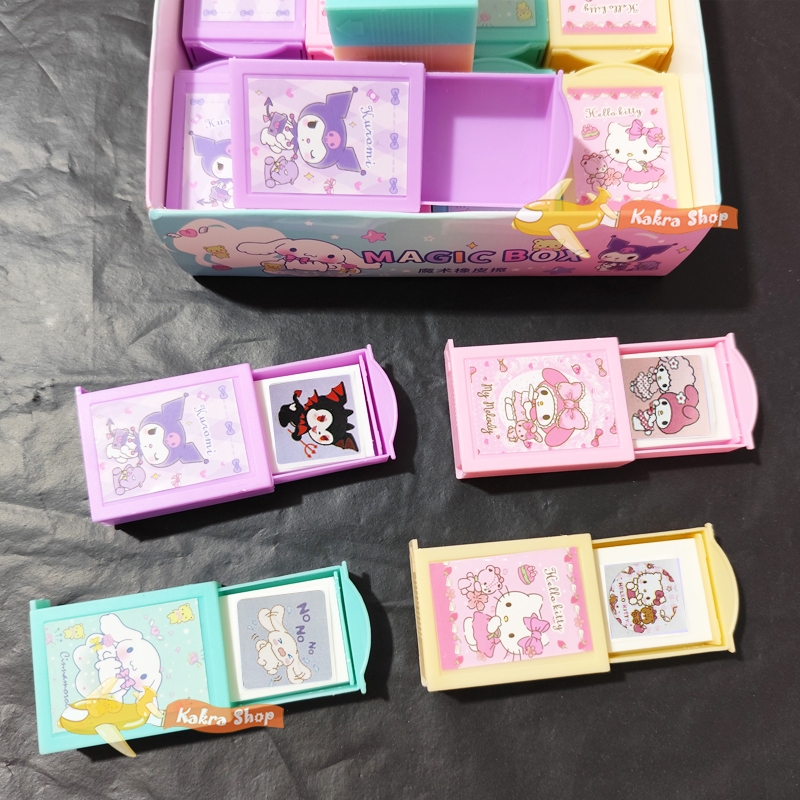 4ชิ้น Sanrio Magic Box Eraser ซานริโอ มายากล ยางลบ Kuromi Melody Cinnamoroll เด็ก เครื่องเขียน ของขวัญวันเกิด