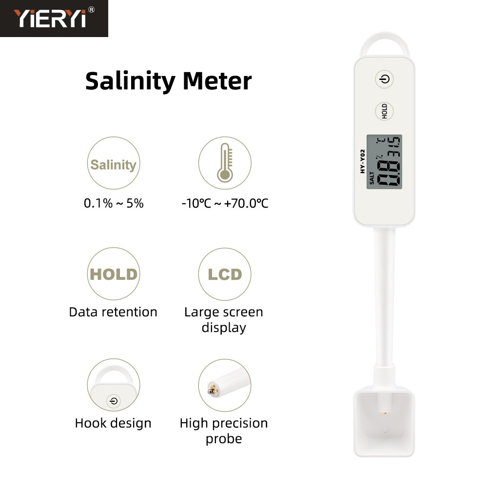 Yieryi เครื่องวัดความเค็มของดินอาหาร, น้ําซุปในครัว, อาหารปรุงสุก, ถังปลา, การเพาะเลี้ยงสัตว์น้ําทางทะเล, จอแสดงผลดิจิตอลที่มีความแม่นยําสูง, การวัดเกลืออิ