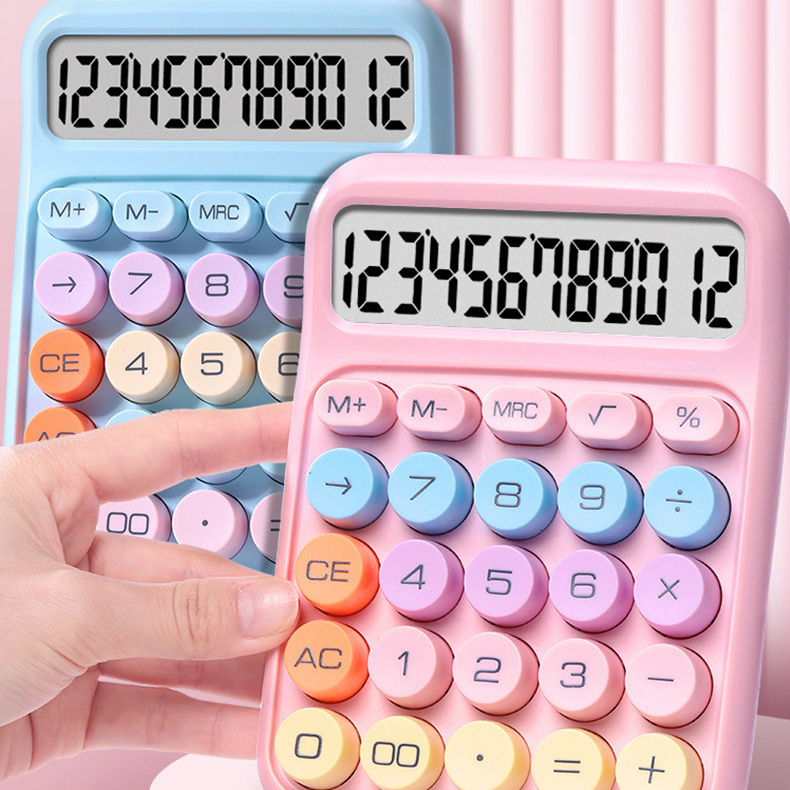 เครื่องคิดเลขคีย์บอร์ด 12 หลัก ขนาดเล็ก แบบพกพา สีมาการอง หลากสี สําหรับนักเรียน สํานักงาน