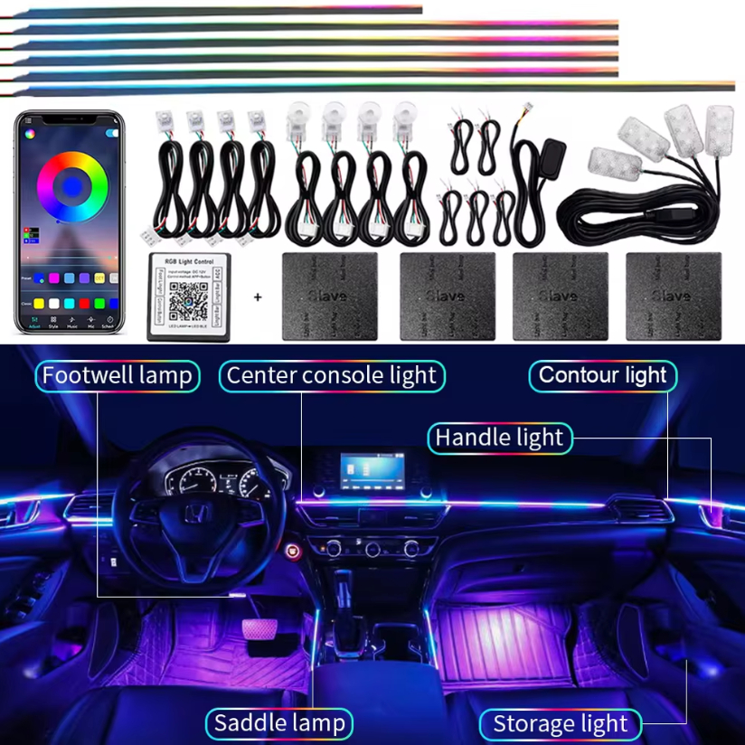 (22 In 1) รถ Ambient Light Symphony DIY ไฟตกแต่งรถยนต์ LED ในร่มอะคริลิค Optical Fiber Guide Light Strip แถบไฟรถยนต์แสงภายใน