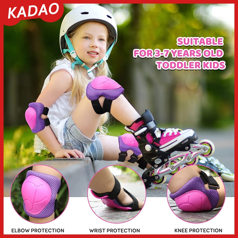 Kadao หมวกกันน็อคเด็กเข่า 7 ชิ้นชุดอุปกรณ์ป้องกัน/เกียร์นิรภัยข้อมือยามข้อศอก Pad เข่า Protector